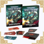 Two 'Warhammer Kill Team Nemesis Operatives' books with game cards on a white background