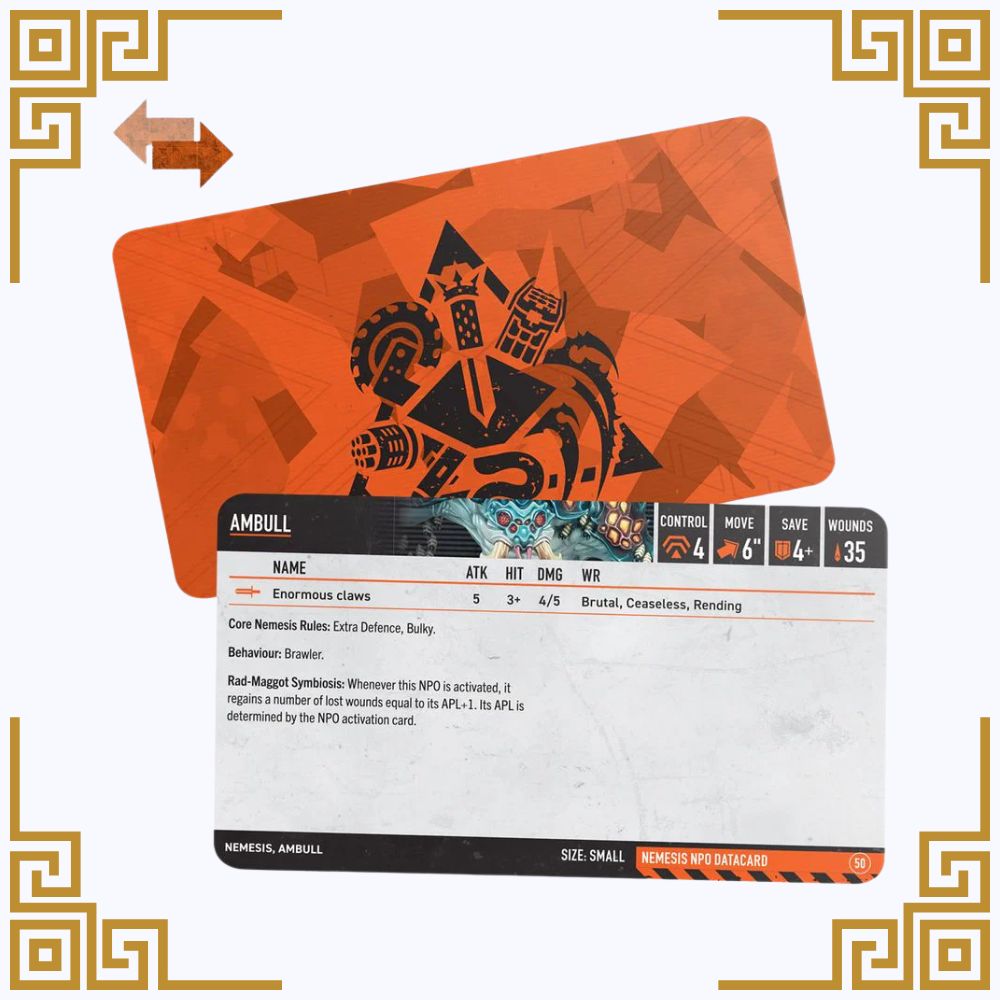 Warhammer 40k Kill team Card with character artwork and game statistics on an orange background