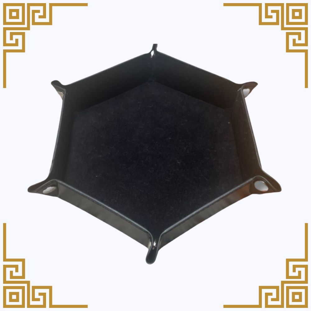 Black hexagonal tray on a white background