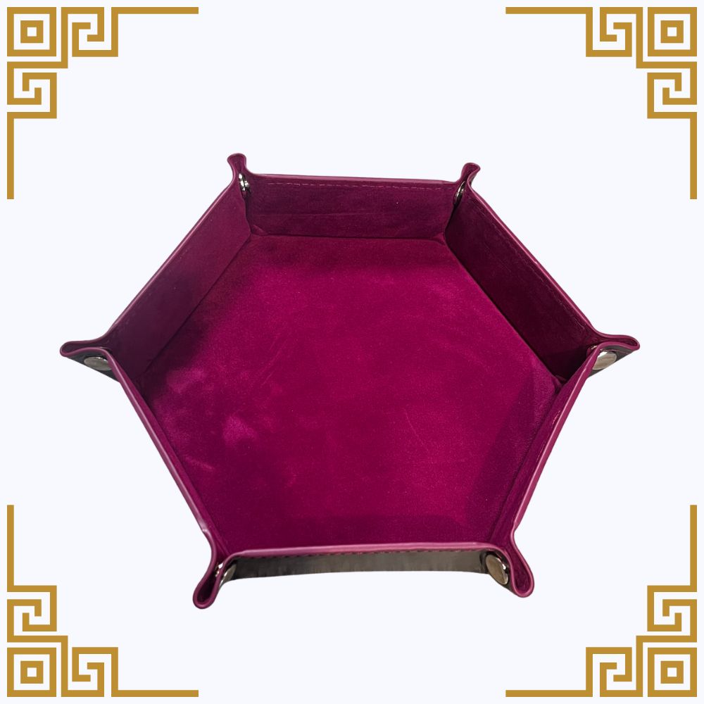 Hexagonal purple dice tray on a white background