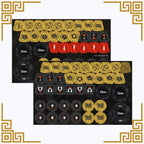 Collection of killteam exaction squad tokens and markers on a black background with measurements.