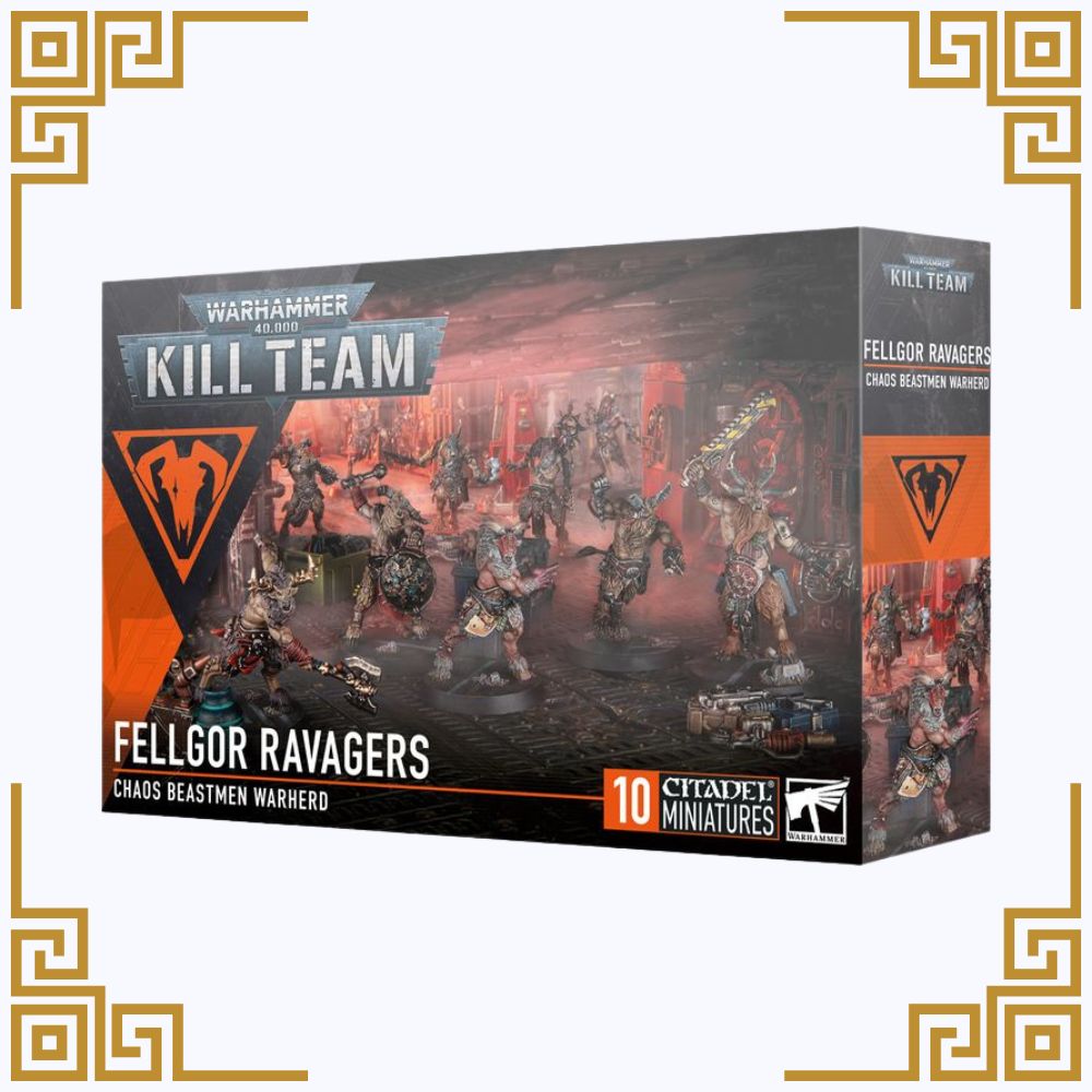 Warhammer figurine box set packaging for 'Kill Team: Fellgor Ravagers' on a white background.