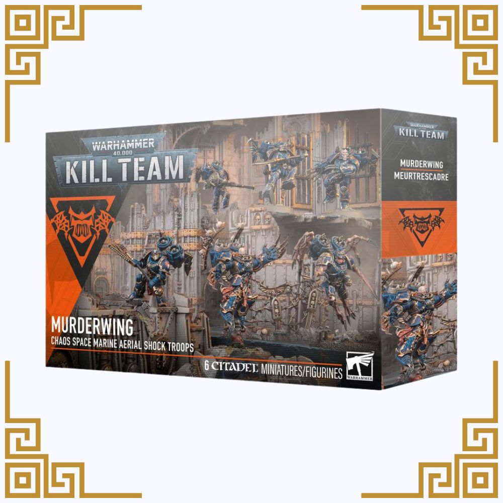Warhammer kill team murderwing box set packaging with miniatures on a white background