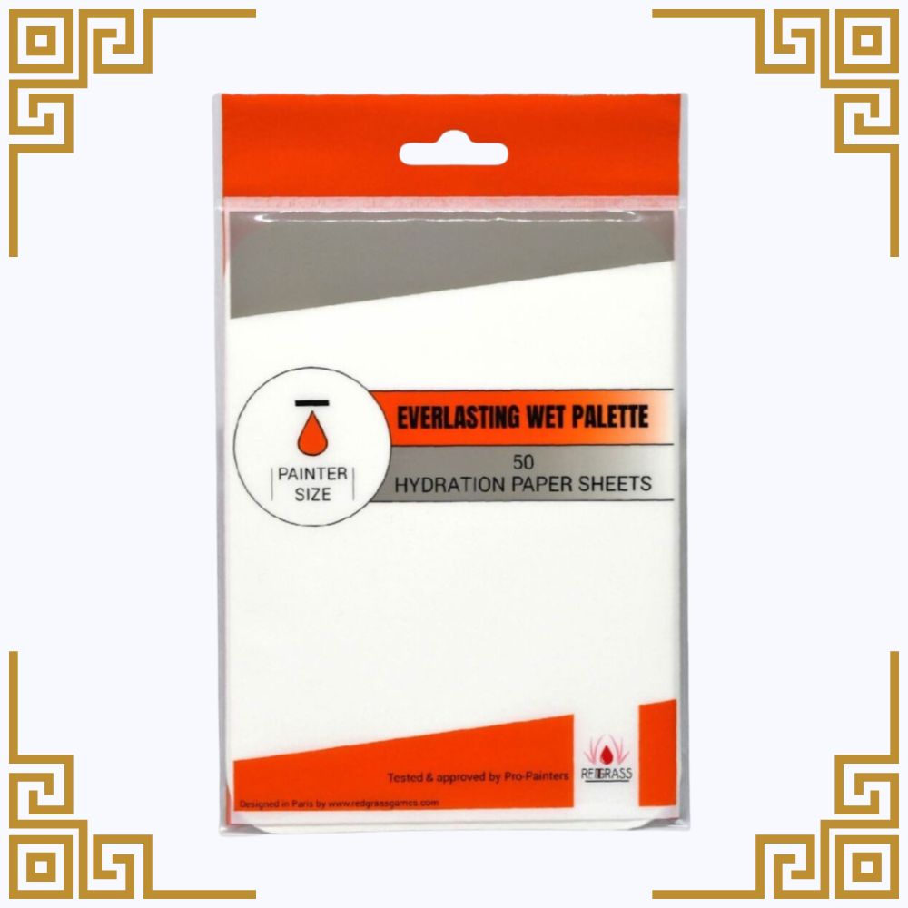 Packaging of Everlasting Wet Palette hydration paper sheets with red and white design.