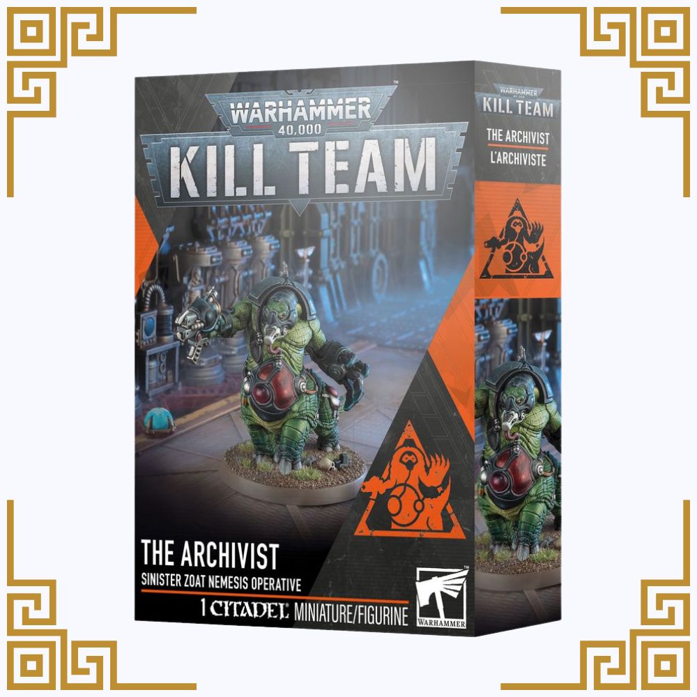 Warhammer 40,000 Kill Team game box with The Archivist  figure on a white background