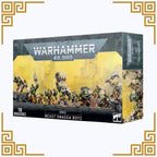 Warhammer 40,000 orks beast snagga boyz box with miniatures on a yellow background