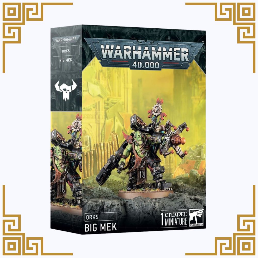Warhammer 40,000 Orks Big Mek miniature packaging on a white background