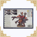Back of a Warhammer 40,000 orks deff dread kit packaging with a detailed robot figure and text on a white background.