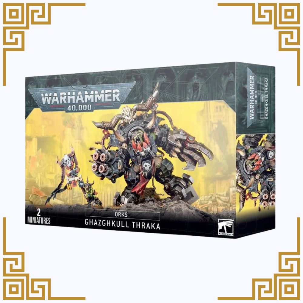 Warhammer 40,000 game box with Orks Ghazgkhull Thraka on a white background