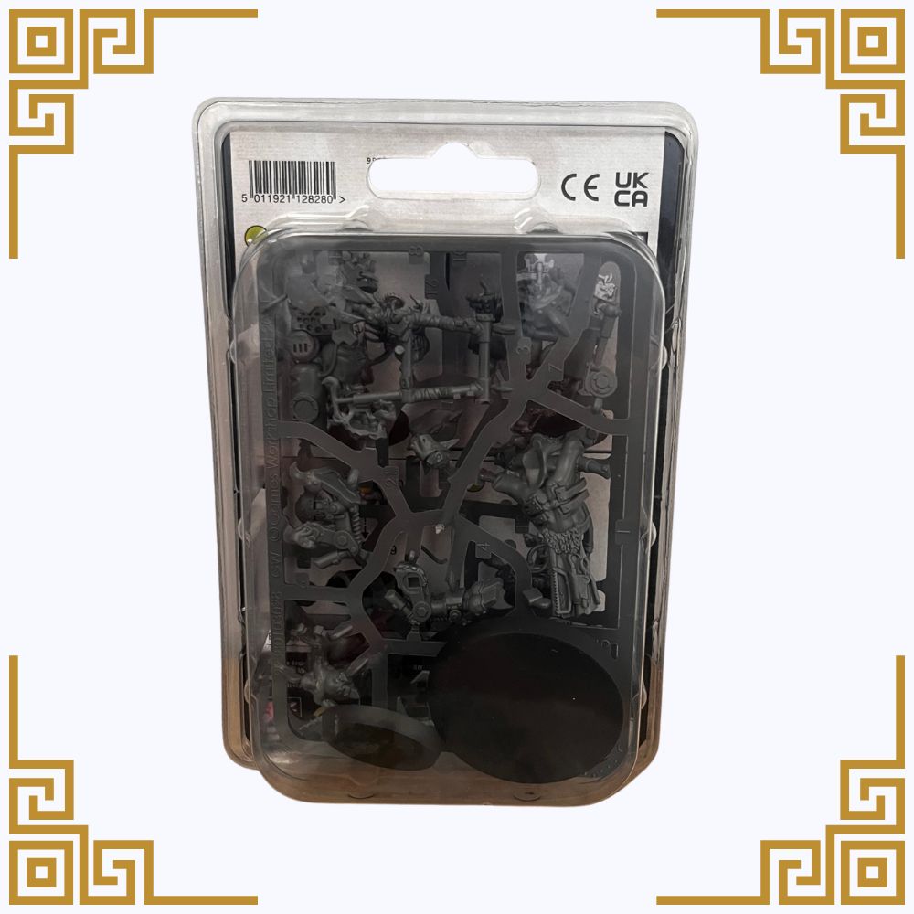 Warhammer 40,000 Orks Painboss kit packaging with figurines inside on a white background