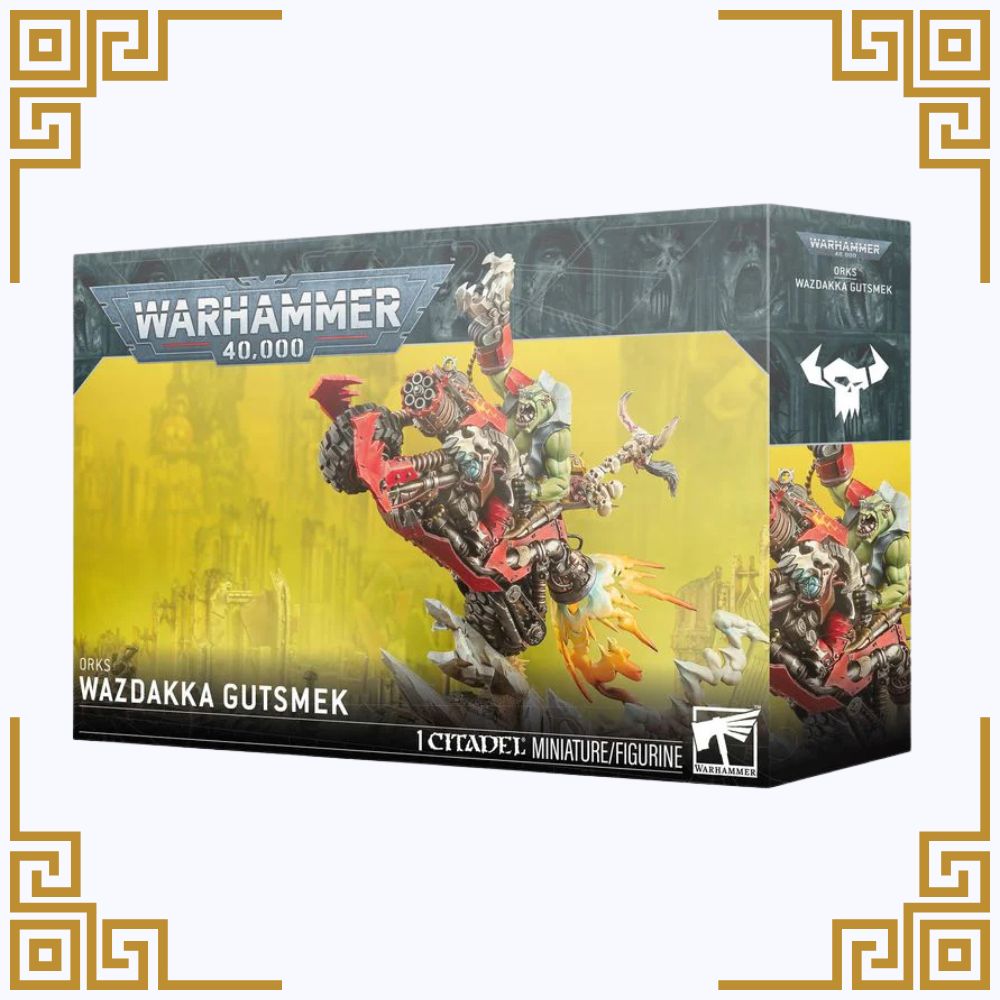 Warhammer 40,000 Wazdakka Gutsmek figurine packaging on a white background