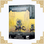 Warhammer 40,000 game box with Orks Zodgrod Wortsnagga figure on a yellow background