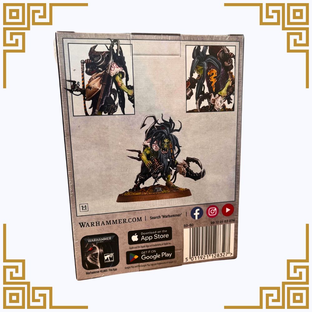 Warhammer orks zodgrod wortsnagga packaging with character images and branding on a beige background