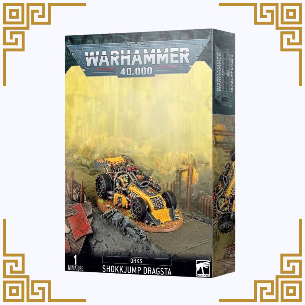 Warhammer 40,000 game box with a Shokkjump Dragsta model on a white background