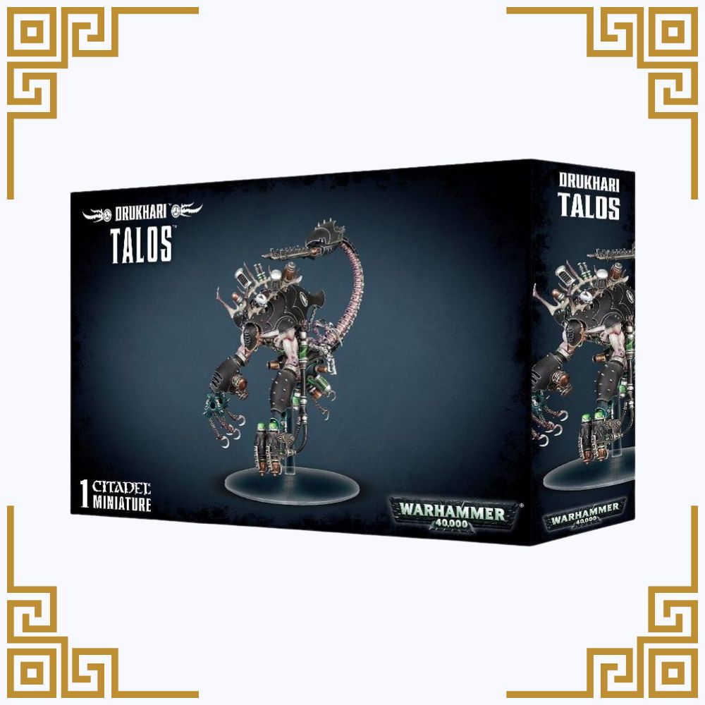 Boxed Warhammer 40,000 Drukhari Talos miniature figure on a white background